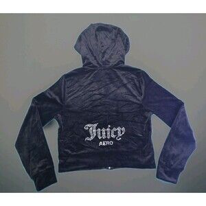Juicy Couture Aeropostale Velour Zip Hoodie Black Rhinestone Logo Women’s Large